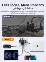 ⁦يوجرين شريط طاقة 6 في 1 – واقي من زيادة التيار مع شحن سريع USB-C | ثلاث مقابس كهربائية + 3 منافذ USB | تصميم مدمج لمطبخك أو مكتبك⁩ - الصورة ⁦7⁩