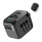 شاحن سفر عالمي من نيكومي، محول طاقة وشاحن دولي، شاحن حائط ومحول بقابس تيار متردد مع 3 USB و1USB C (محول سفر مع حقيبة تخزين، أسود، 15W-3A1C)