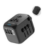 شاحن سفر عالمي من نيكومي، محول طاقة وشاحن دولي، شاحن حائط ومحول بقابس تيار متردد مع 3 USB و1USB C (محول سفر مع حقيبة تخزين، أسود، 15W-3A1C)
