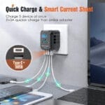 ⁦شاحن سفر عالمي من نيكومي، محول طاقة وشاحن دولي، شاحن حائط ومحول بقابس تيار متردد مع 3 USB و1USB C (محول سفر مع حقيبة تخزين، أسود، 15W-3A1C)⁩ - الصورة ⁦2⁩