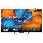 تلفزيون 65 بوصة هاير QLED الذكي – دقة 4K UHD، تردد 120 هرتز، Dolby Vision وHDR10، Google TV، HDMI 2.1، بلوتوث 5.1، تصميم أنيق بدون حواف – موديل H65S800UX