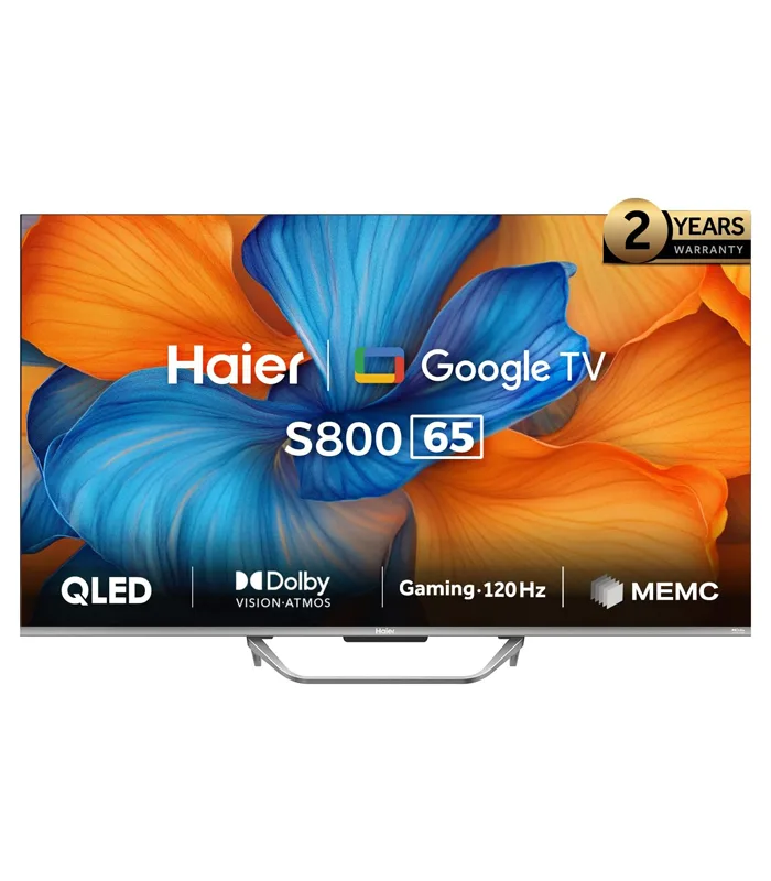 ⁦تلفزيون 65 بوصة هاير QLED الذكي – دقة 4K UHD، تردد 120 هرتز، Dolby Vision وHDR10، Google TV، HDMI 2.1، بلوتوث 5.1، تصميم أنيق بدون حواف – موديل H65S800UX⁩ - الصورة ⁦1⁩