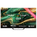 تلفزيون 75 بوصة هاير تلفزيون QLED ذكي – دقة 4K | تردد 120Hz | Dolby Vision & Atmos | HDMI 2.1 | Google TV | تجربة ألعاب متكاملة | تصميم بدون حواف – أسود | موديل H75S80FUX