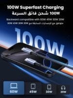 ⁦يوجرين كابل TYPE C TO C بطول 1 متر، كابل شحن فائق السرعة PD بقوة 100 وات⁩ - الصورة ⁦2⁩