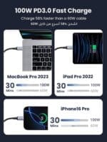 ⁦يوجرين كابل TYPE C TO C بطول 1 متر، كابل شحن فائق السرعة PD بقوة 100 وات⁩ - الصورة ⁦4⁩
