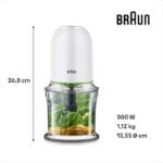 ⁦براون مفرمة كهربائية 500 واط، شفرات رباعية ستانلس ستيل، سعة 500 مل، سرعتان، خاصية تكسير الثلج، بيضاء – CH3011 W⁩ - الصورة ⁦2⁩