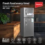 ⁦ثلاجة امبيكس مزدوجة الباب بسعة 138 لتر (4.5 قدم) – تبريد سريع، قفل أمان، موفرة للطاقة، موديل IRF 138C، ضمان سنتين⁩ - الصورة ⁦5⁩