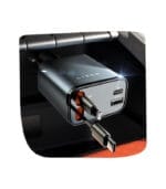 شاحن سيارة LISEN 4 في 1 قابل للسحب – PD 30 واط، كابلات مدمجة USB-C وLightning، موديل 2E7130