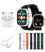 ساعة جينيريك ذكية – 7 أساور، سماعة بلوتوث، شاشة AMOLED، 100 وضع، مراقبة صحة ومساعد صوتي