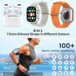 ساعة جينيريك ذكية – 7 أساور، سماعة بلوتوث، شاشة AMOLED، 100 وضع، مراقبة صحة ومساعد صوتي - الصورة 7