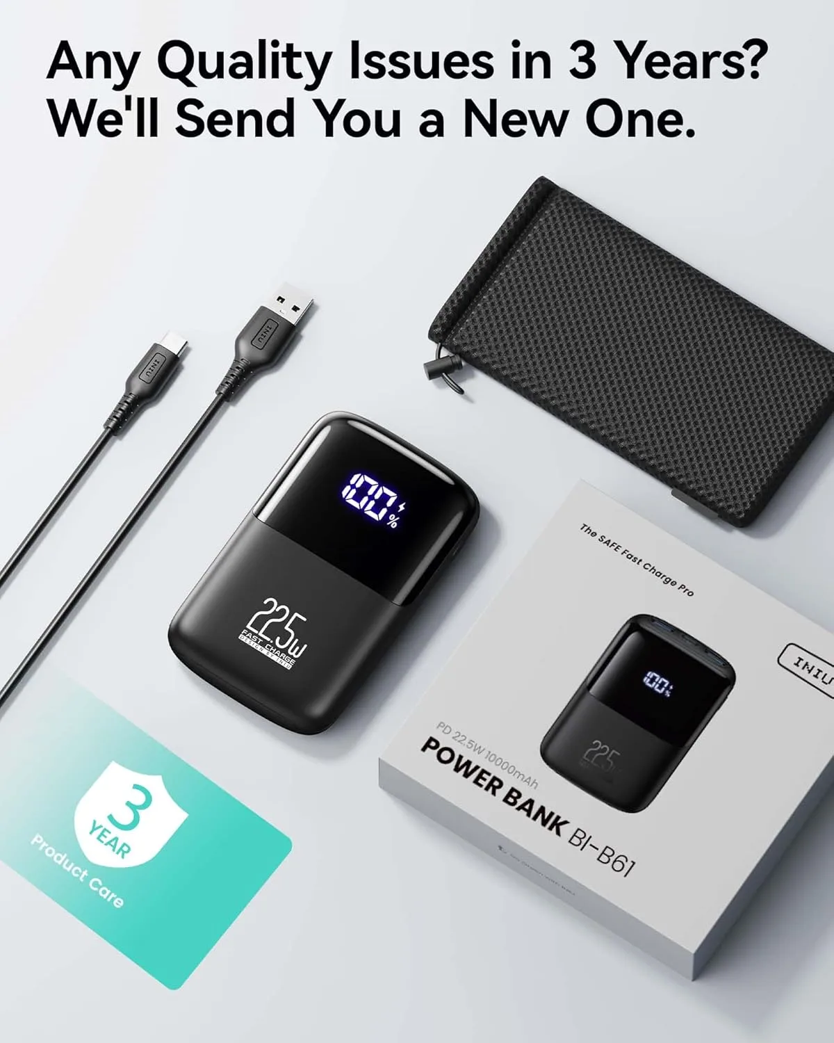 ⁦اي ان يو باور بانك 10000mAh – شحن سريع PD 3.0 & QC 4.0، تصميم مدمج، 3 مخارج، USB-C – أداء قوي في حجم صغير⁩ - الصورة ⁦8⁩