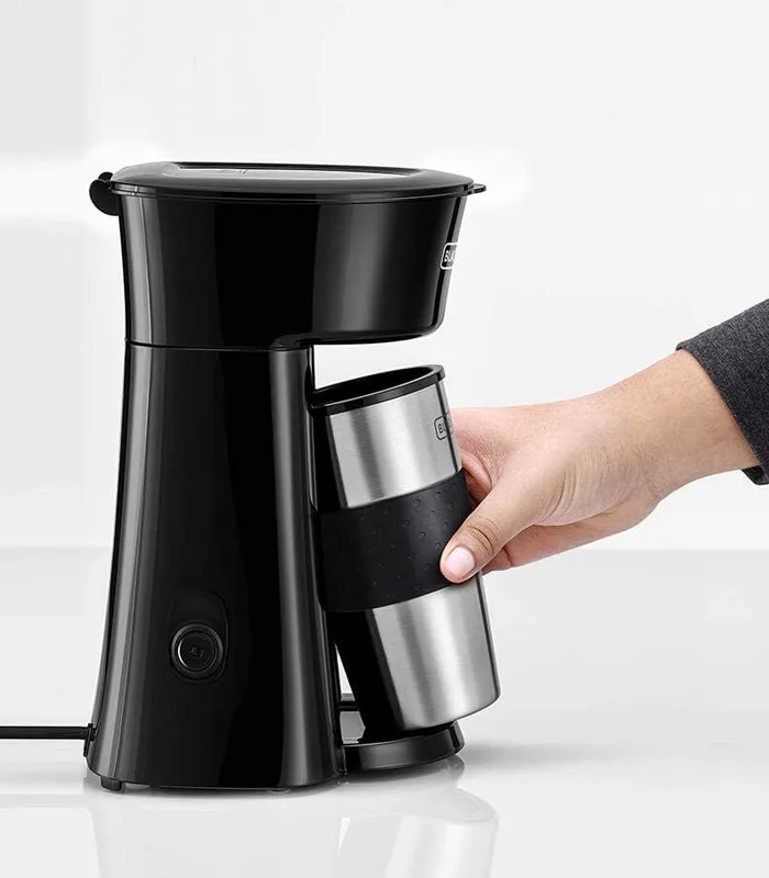 ⁦ماكينة قهوة بلاك+ديكر DCT10-B5 – 650 واط، مع كوب سفر 360 مل، فلتر دائم، تصميم مدمج، أسود/فضي⁩ - الصورة ⁦3⁩