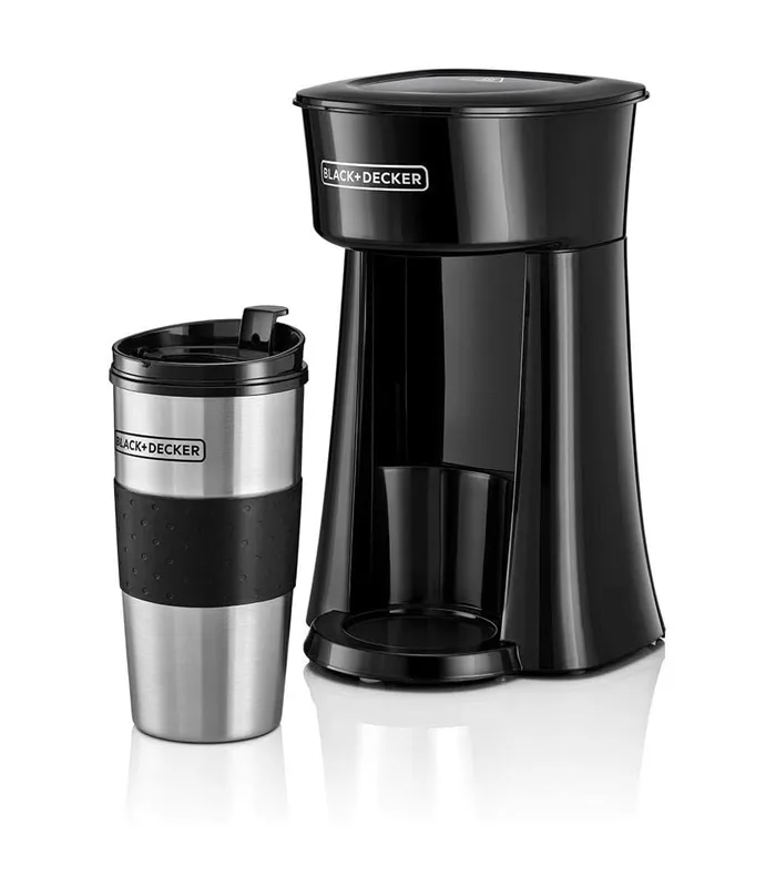 ⁦ماكينة قهوة بلاك+ديكر DCT10-B5 – 650 واط، مع كوب سفر 360 مل، فلتر دائم، تصميم مدمج، أسود/فضي⁩ - الصورة ⁦2⁩