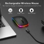 ⁦ماوس بلوتوث لاسلكي من ANYOUI، LED رفيع، مزدوج الأوضاع (Bluetooth 5.1 + USB 2.4GHz)، قابل لإعادة الشحن، صامت مع مستقبل - اللون: أسود⁩ - الصورة ⁦2⁩