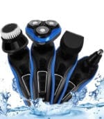 ماكينة حلاقة كهربائية 4 في 1 للرجال من لينجي – جهاز متعدد الوظائف مقاوم للماء بشحن USB، لحلاقة الوجه والأنف واللحية – لون أزرق