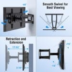 ⁦حامل تلفزيون جداري للشاشات من 26 إلى 65 بوصة – دعامات حائط شديدة التحمل مع دوران وإمالة، أذرع مزدوجة مفصلية، دعم VESA حتى 400×400 مم، حمولة حتى 40 كجم (88 باوند)⁩ - الصورة ⁦3⁩