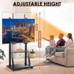 ⁦حامل تلفزيون متحرك بعجلات دوارة من Xolofus – يناسب الشاشات 32 إلى 70 بوصة، شديد التحمل، ارتفاع قابل للتعديل، مناسب للمدارس والمنازل والشقق – لون أسود⁩ - الصورة ⁦2⁩