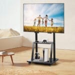 ⁦حامل تلفزيون متحرك بعجلات دوارة من Xolofus – يناسب الشاشات 32 إلى 70 بوصة، شديد التحمل، ارتفاع قابل للتعديل، مناسب للمدارس والمنازل والشقق – لون أسود⁩ - الصورة ⁦3⁩