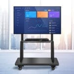 ⁦حامل تلفزيون متحرك بعجلات دوارة من Xolofus – يناسب الشاشات 32 إلى 70 بوصة، شديد التحمل، ارتفاع قابل للتعديل، مناسب للمدارس والمنازل والشقق – لون أسود⁩ - الصورة ⁦4⁩